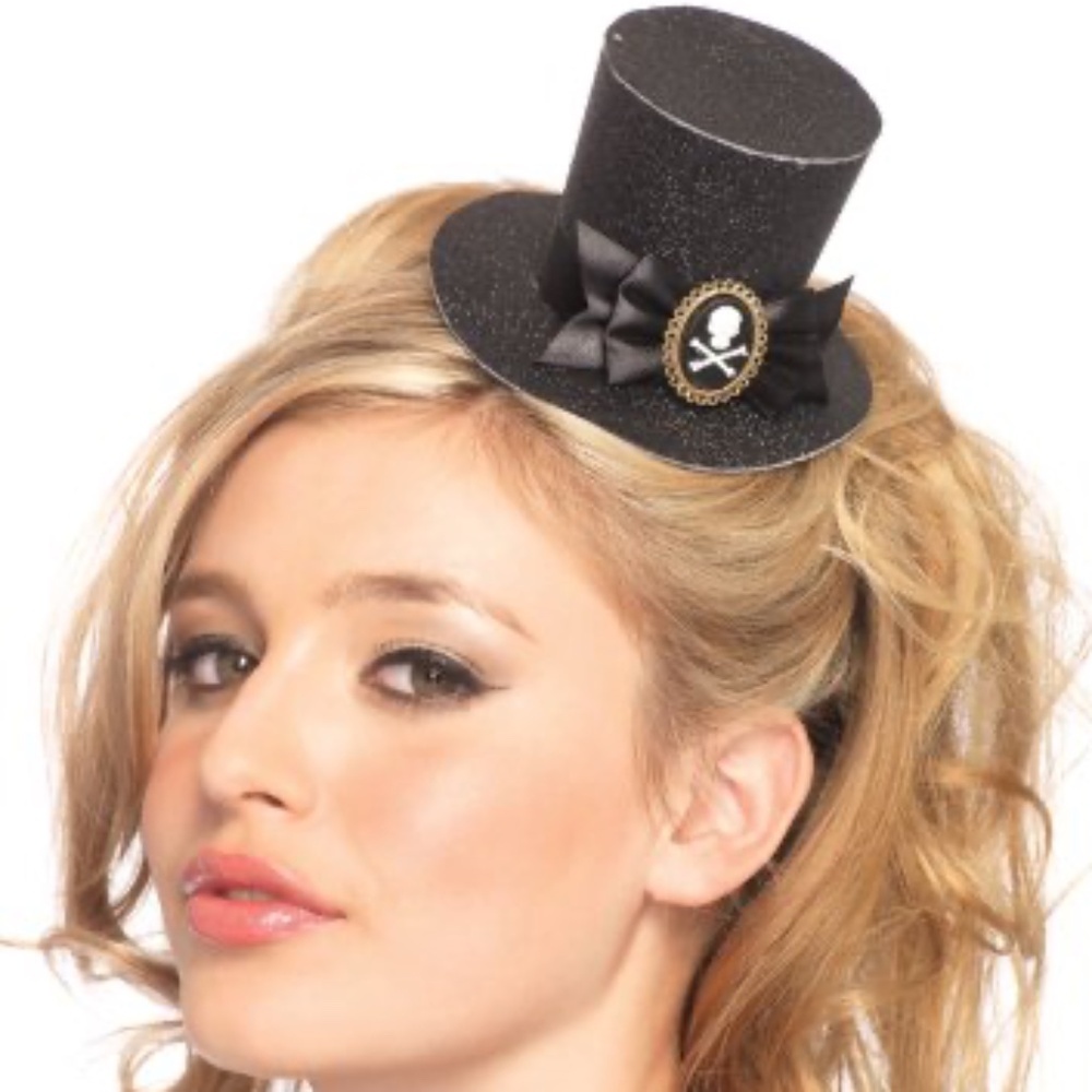 Leg Avenue Skull Cameo Black  Mini Top Hat Clip-On with Glitter